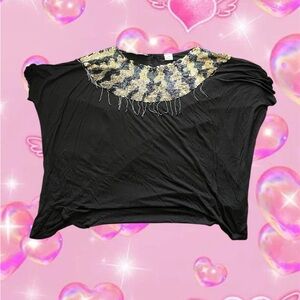 Jane Ashley Black Top with Gold Sequin Design